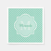 Elegantes Minze grünes Quatrefolienmonogramm mit N Serviette (Vorderseite)