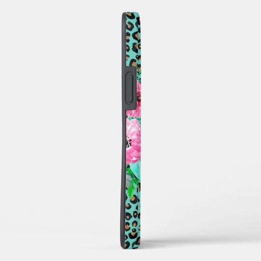 Elegantes Minze Leopard Print und Blumendesign Case-Mate iPhone Hülle (Rückseite / Rechts)
