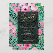 Elegantes Minze Leopard Print und Blumendesign Einladung (Vorne/Hinten)