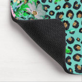 Elegantes Minze Leopard Print und Blumendesign Mousepad (Ecke)