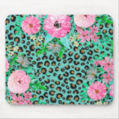Elegantes Minze Leopard Print und Blumendesign Mousepad (Vorne)