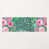 Elegantes Minze Leopard Print und Blumendesign Yogamatte (Rückseite (Horizontal))