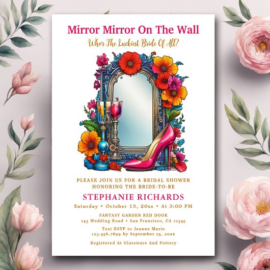 Elegantes Mirror Shoe Floral Brautparty Einladung
