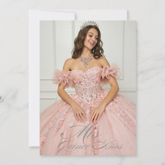 Elegantes Mis Quince Anos Pink Gold Foto Einladung (Rückseite)