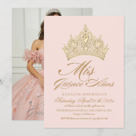 Elegantes Mis Quince Anos Pink Gold Foto Einladung