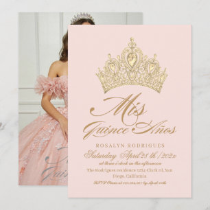 Elegantes Mis Quince Anos Pink Gold Foto Einladung