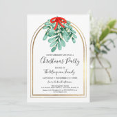 Elegantes Mistletoe Gold Arch Frame Weihnachts-Par Einladung (Stehend Vorderseite)