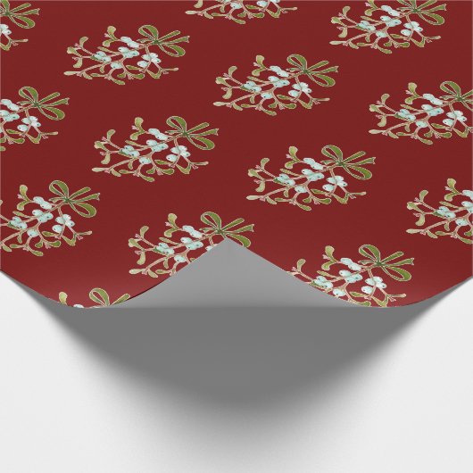 Elegantes Mistletoe Muster auf Rot Geschenkpapier (Ecke)