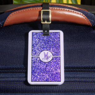 Elegantes, mit Glitter monogrammiertes Lila  Gepäckanhänger