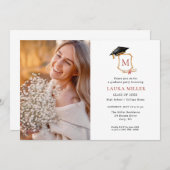 Elegantes Mit Monogramm Abschluss Foto Einladung (Vorne/Hinten)