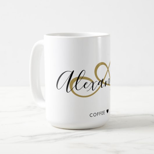 Elegantes Mit Monogramm Anfangsname Schwarzes Gold Kaffeetasse (Vorderseite Links)