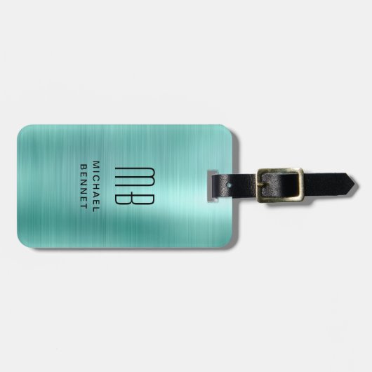 Elegantes, Mit Monogramm, Aquamarines, grünes Bürs Gepäckanhänger (Vorderseite horizontal)