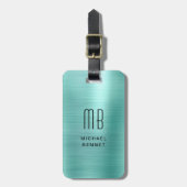 Elegantes, Mit Monogramm, Aquamarines, grünes Bürs Gepäckanhänger (Vorderseite vertikal)