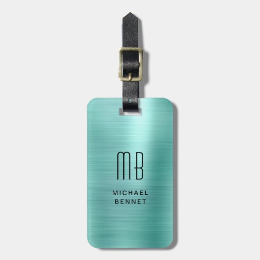 Elegantes, Mit Monogramm, Aquamarines, grünes Bürs Gepäckanhänger (Vorderseite vertikal)