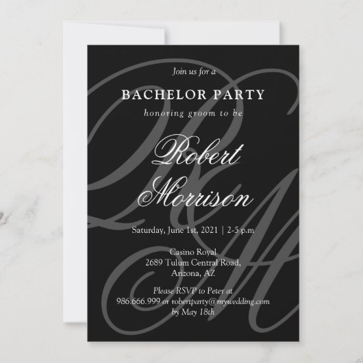 Elegantes Mit Monogramm Bacherlor-Party mit QR-Cod Einladung (Vorderseite)