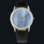 Elegantes, Mit Monogramm, blaues Bürstenmetall Armbanduhr<br><div class="desc">Personalisierte elegante Mit Monogramm Blue Brushed Metal Watch.</div>
