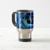 Elegantes Mit Monogramm Blue Chrome-Muster Reisebecher (Vorderseite Links)