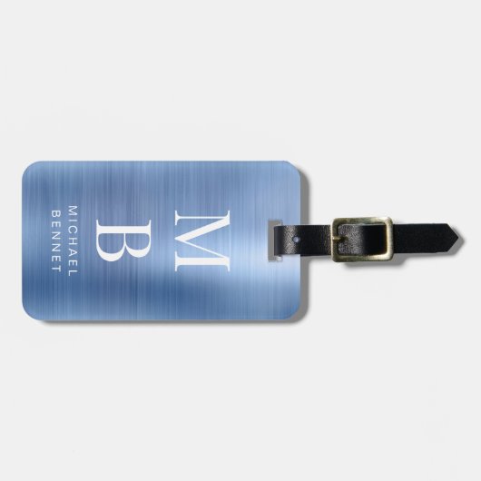 Elegantes Mit Monogramm Blue Gepäckanhänger (Vorderseite horizontal)