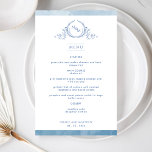 Elegantes Mit Monogramm Blue Watercolor Wedding Me<br><div class="desc">Herzlich willkommen an Ihrem Tisch mit diesem mit Monogramm Hochzeitsmenü, mit exquisiten handgezeichneten, leafy Monogramm mit Paarinitialen und blauen, Aquarellstreifen. Zurück mit wunderschönem Aquarellwasser in verschiedenen Blautönen. Teil unserer Kollektion "Blue Watercolor Botanical Monogram Wedding" mit einer Vielzahl von Produkten zur Koordination, einschließlich Hochzeitsempfang, Tischnummer und Sitzkarten. Besuchen Sie die gesamte...</div>