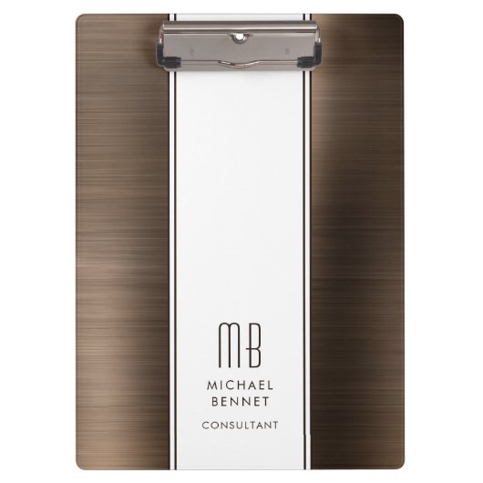 Elegantes Mit Monogramm Brown Business Klemmbrett (Vorderseite)