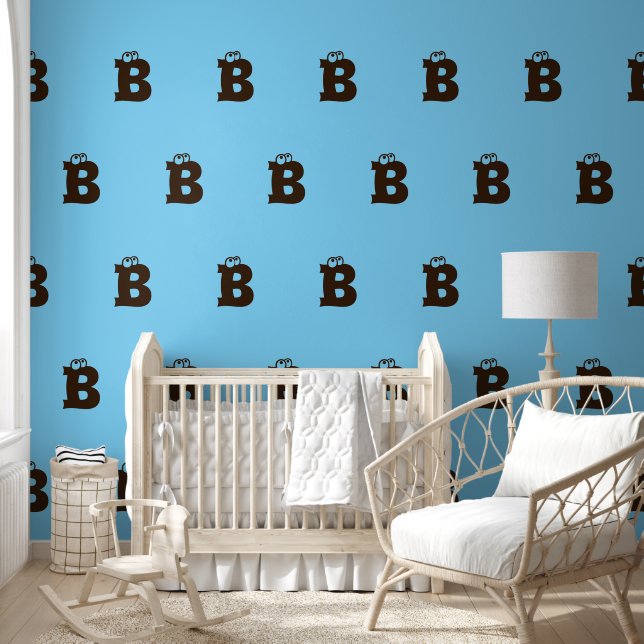 Elegantes Mit Monogramm Brown Simple Stagased Blue Tapete (Kinder)