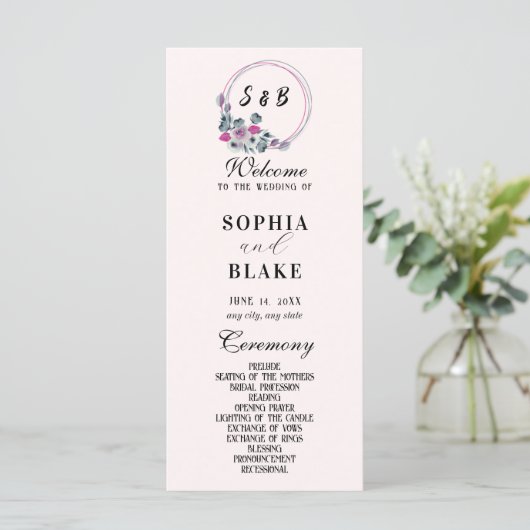 Elegantes Mit Monogramm Cremes-Hochzeitsprogramm (Stehend Vorderseite)