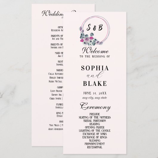 Elegantes Mit Monogramm Cremes-Hochzeitsprogramm (Vorne/Hinten)