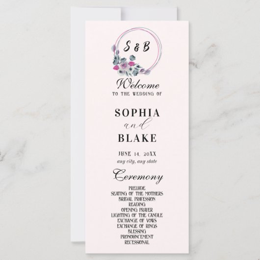 Elegantes Mit Monogramm Cremes-Hochzeitsprogramm (Vorderseite)
