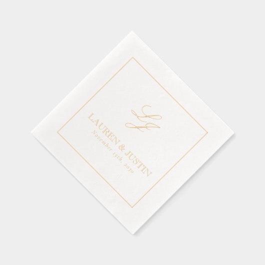 Elegantes Mit Monogramm einfaches Skript Hochzeit Servietten Mit Folie (Rechts)