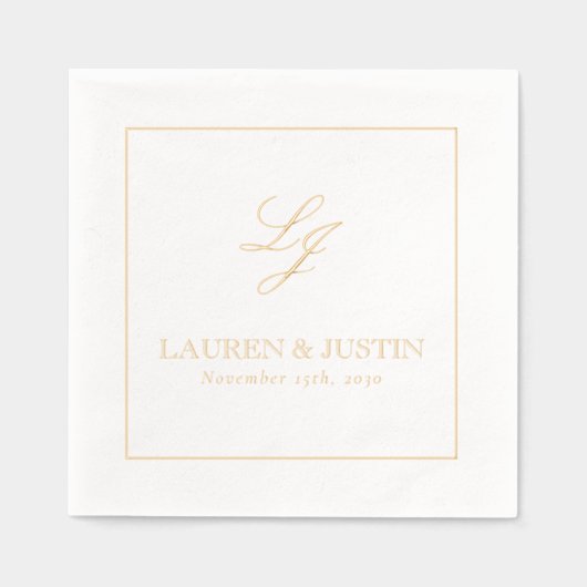 Elegantes Mit Monogramm einfaches Skript Hochzeit Servietten Mit Folie (Vorderseite)