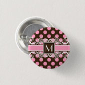 Elegantes Mit Monogramm geometrisches Punktmuster Button (Vorne & Hinten)