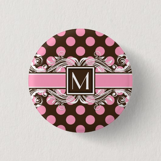 Elegantes Mit Monogramm geometrisches Punktmuster Button (Vorderseite)