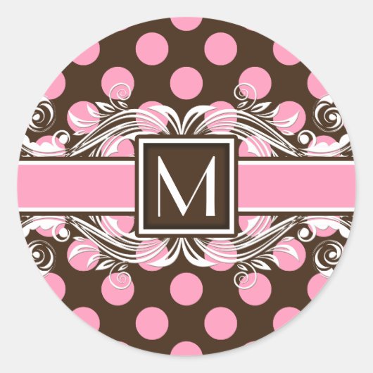 Elegantes Mit Monogramm geometrisches Punktmuster Runder Aufkleber (Vorderseite)