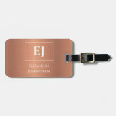 Elegantes, Mit Monogramm, Girly Copper Foil Metal Gepäckanhänger (Vorderseite horizontal)