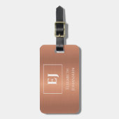 Elegantes, Mit Monogramm, Girly Copper Foil Metal Gepäckanhänger (Vorderseite vertikal)
