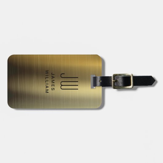 Elegantes Mit Monogramm-Gold-Brushed-Metallic Gepäckanhänger (Vorderseite horizontal)