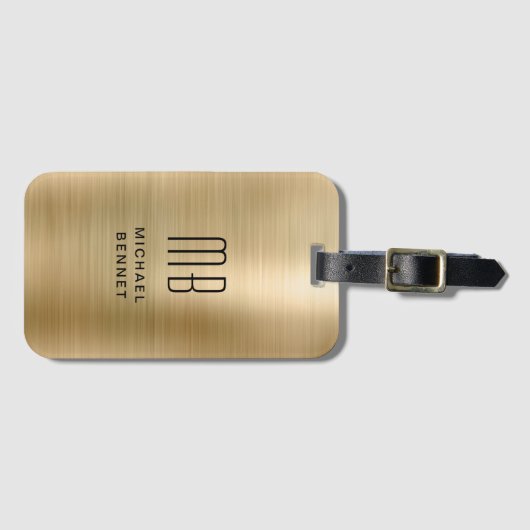 Elegantes Mit Monogramm-Gold-Brushed-Metallic Gepäckanhänger (Vorderseite (Horizontal))