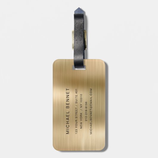 Elegantes Mit Monogramm-Gold-Brushed-Metallic Gepäckanhänger (Rückseite vertikal)