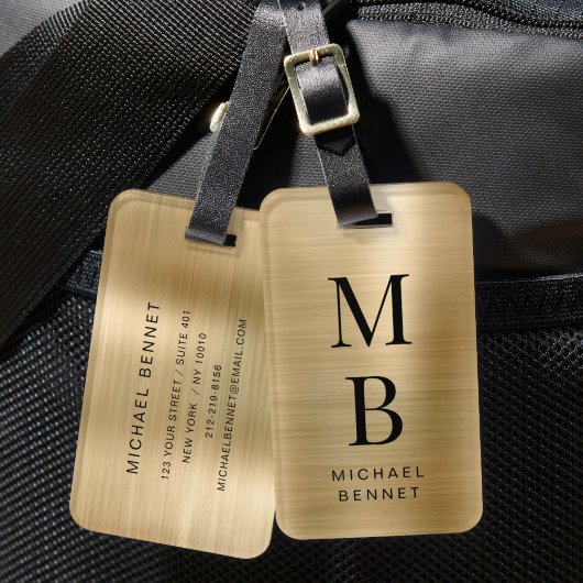Elegantes Mit Monogramm-Gold-Brushed-Metallic Gepäckanhänger