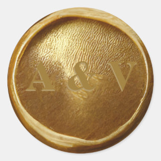 Elegantes Mit Monogramm Gold Wax Siegel Hochzeitsk Runder Aufkleber