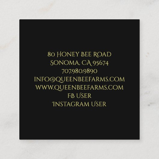 Elegantes Mit Monogramm Golden Bee Circle Logo Quadratische Visitenkarte (Rückseite)