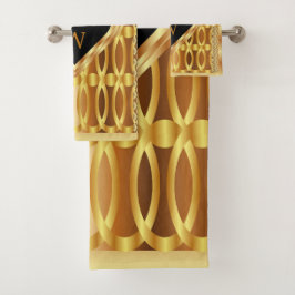 Elegantes Mit Monogramm Goldenes Herz Geometrisch Badhandtuch Set
