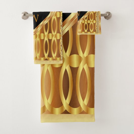 Elegantes Mit Monogramm Goldenes Herz Geometrisch Badhandtuch Set (Insitu)