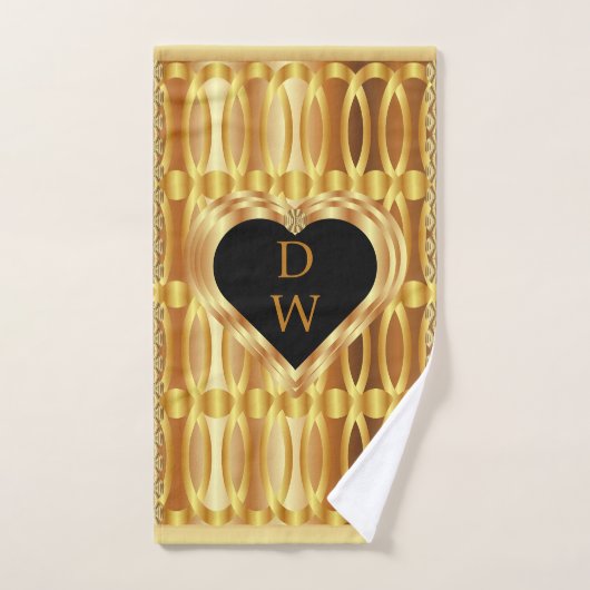 Elegantes Mit Monogramm Goldenes Herz Geometrisch Badhandtuch Set (Handtuch)