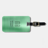 Elegantes, Mit Monogramm, grünes, gebürstetes Meta Gepäckanhänger (Vorderseite horizontal)