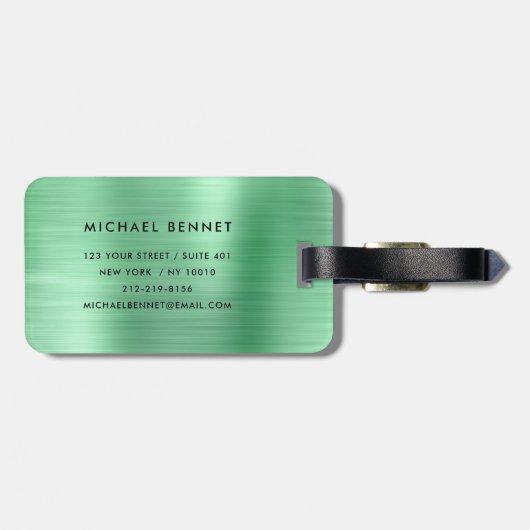 Elegantes, Mit Monogramm, grünes, gebürstetes Meta Gepäckanhänger (Rückseite horizontal)