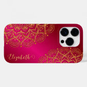 Elegantes Mit Monogramm Hot Pink und Gold Mandala Case-Mate iPhone Hülle (Rückseite (Horizontal))