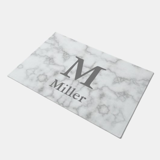 Elegantes Mit Monogramm Imitat Weißer Marmor Fußmatte (Schrägansicht)