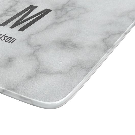Elegantes Mit Monogramm Imitat Weißer Marmor Schneidebrett (Ecke)