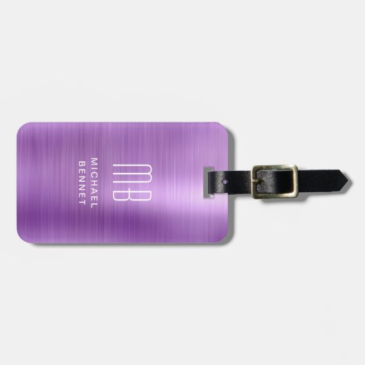 Elegantes, Mit Monogramm Lila gebürstetes Metall Gepäckanhänger (Vorderseite horizontal)